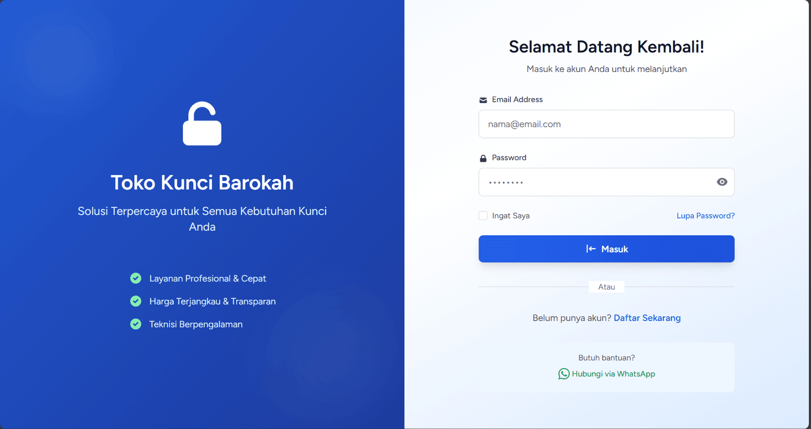 Toko Kunci dashboard built with Laravel